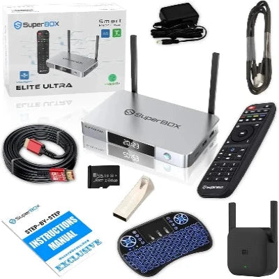 SUPERBOX ELITE ULTRA TV BOX, TV SUPER KEY BOX, 2000 CHANNEL SPORTS NETWORK TV BOX, SUPER TV ANTENNA BOX