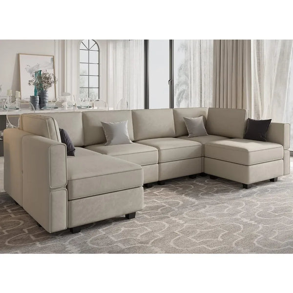 Modular U Shaped Couch with Storage Seat Reversible Sectional Sofa with Chaise Velvet Grey ,Living Room Sofas