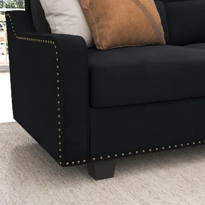 Living Room Convertible Sectional Sofa, L Shaped Couch for Small Apartment, Reversible Sectional Couch, Velvet Black, High Quality Affordable Velvet couch