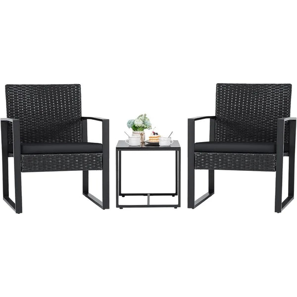 Flamaker 3 Pieces Patio Set Outdoor Wicker Furniture Sets Modern Rattan Chair Conversation Sets with Coffee Table
