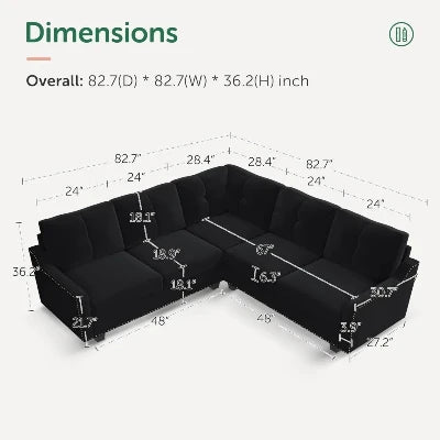 Living Room Convertible Sectional Sofa, L Shaped Couch for Small Apartment, Reversible Sectional Couch, Velvet Black, High Quality Affordable Velvet couch