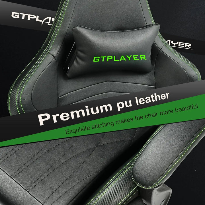 Racing style GTPLAYER Chair Computer Gaming Chair (Leather, Green) , Gaming office chair Leather with speakers