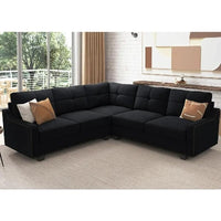 Living Room Convertible Sectional Sofa, L Shaped Couch for Small Apartment, Reversible Sectional Couch, Velvet Black, High Quality Affordable Velvet couch