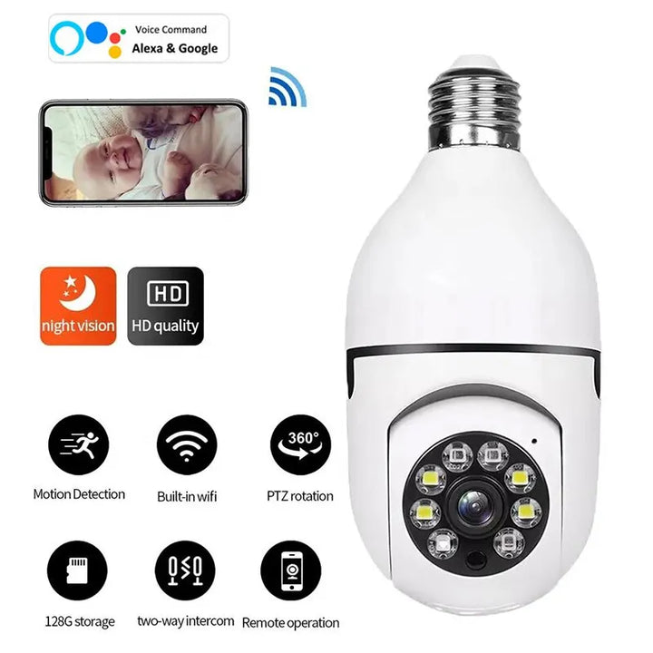 Smart 5G Surveillance Bulb: Full-Color Night Vision, Light bulb camera, Smart surveillance cameras