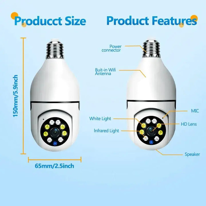 Smart 5G Surveillance Bulb: Full-Color Night Vision, Light bulb camera, Smart surveillance cameras